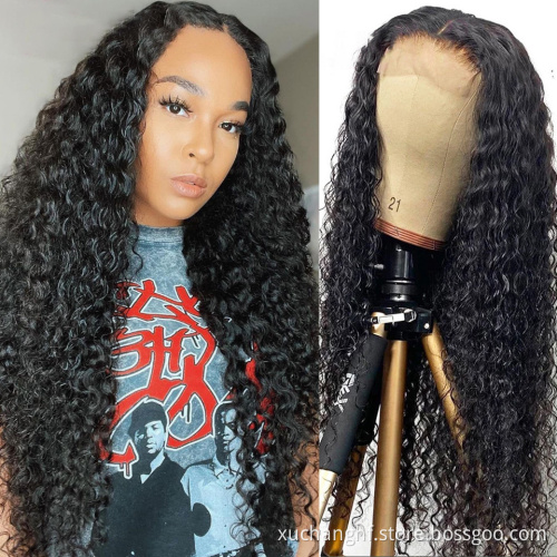 Factory 40 Inch Water Wave Deep Wave Wig,Hd Transparent Swiss Lace Frontal Full Lace Wig,Full Curly Invisible Lace Front Wig